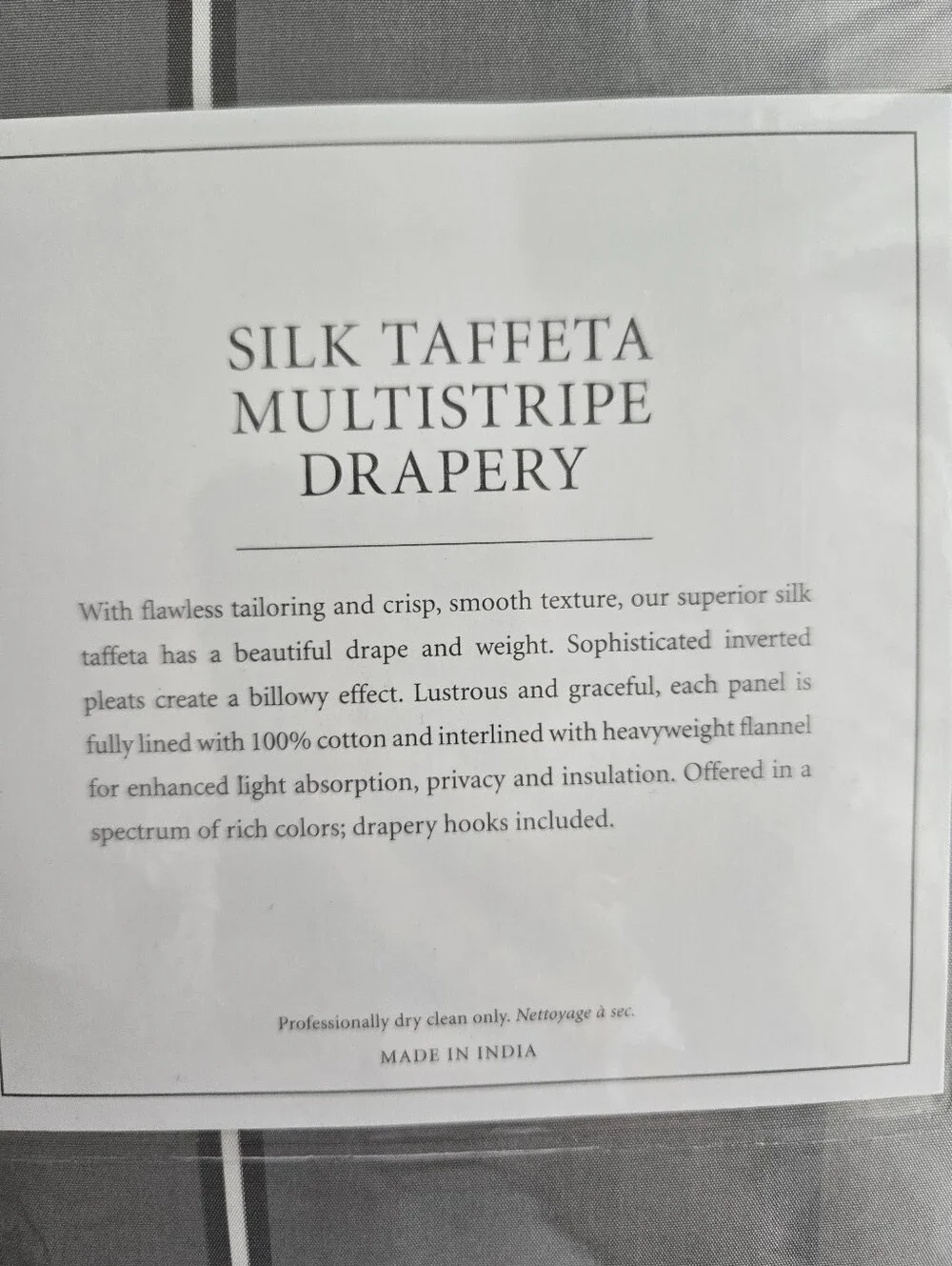 Restoration Hardware Silk Taffeta Multistripe Drapery FOG - 2 PANELS -One Price